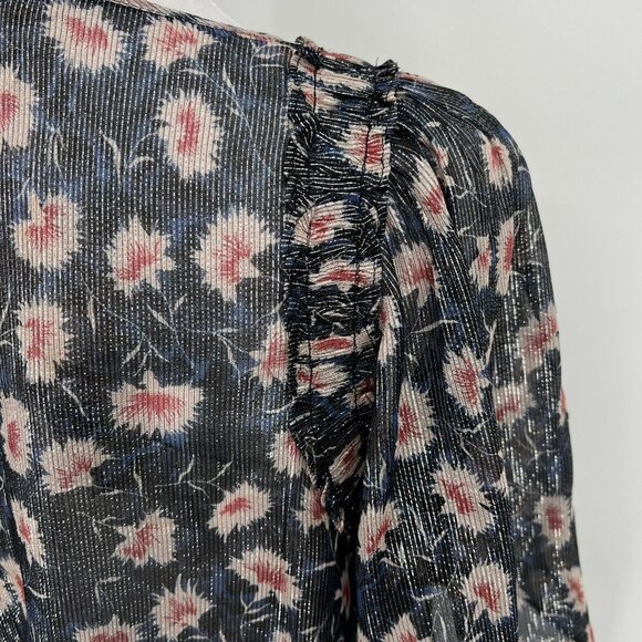 Rebecca Taylor Silk Top Flutter Sleeve Size S Floral Sheer Coquette Romantic - Picture 6 of 13